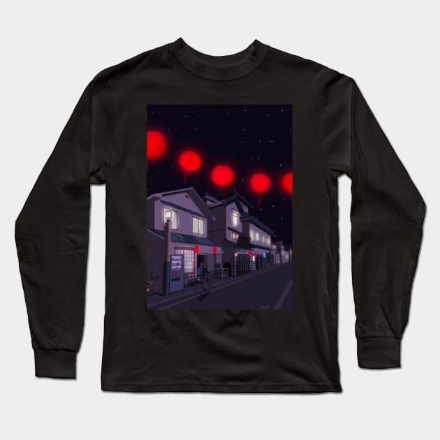 Lofi Japan Street at Night Long Sleeve T-Shirt by Raquel